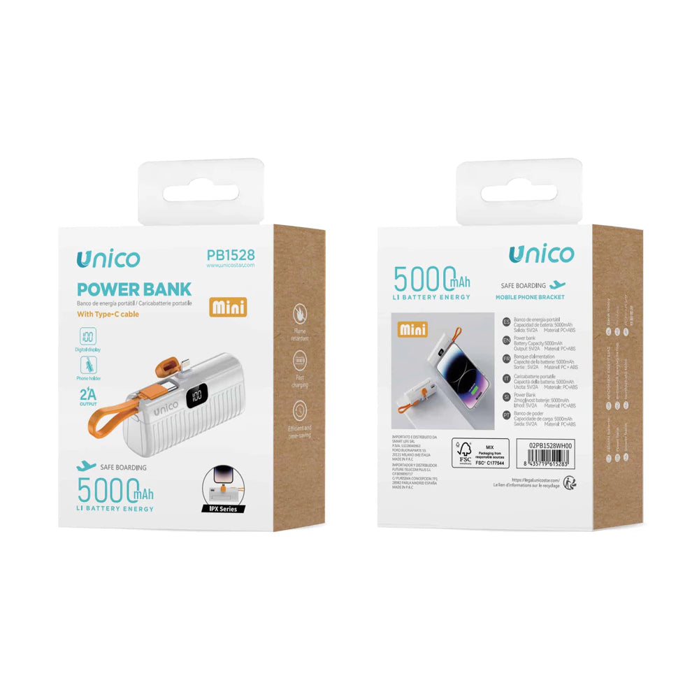 Mini barošanas banka 5000mAh - iebūvēts kabatas lukturis, Type-C