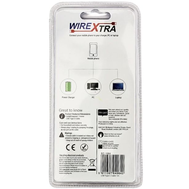 USB-Type C kaabel WireXtra 1m